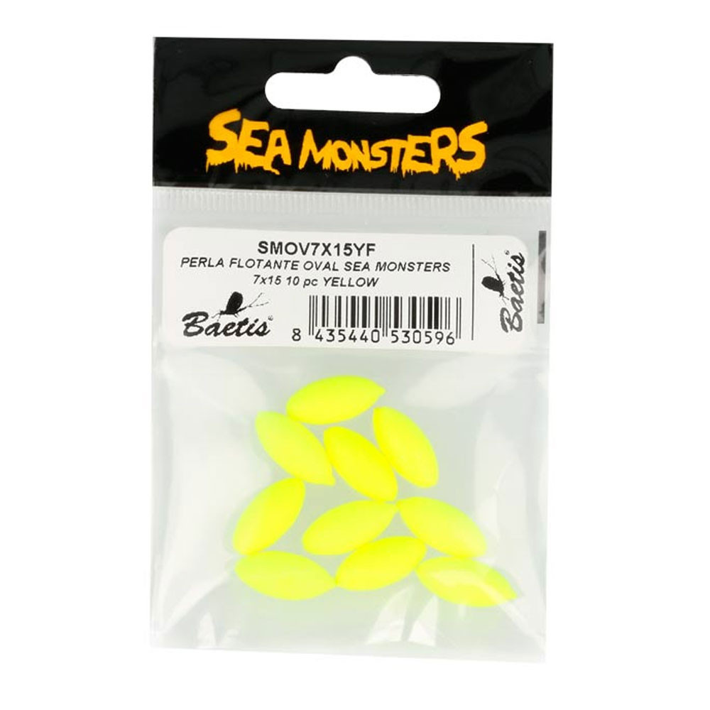 PERLA FLOTANTE OVAL SEA MONSTERS 7x15 10 pc AMARILLO