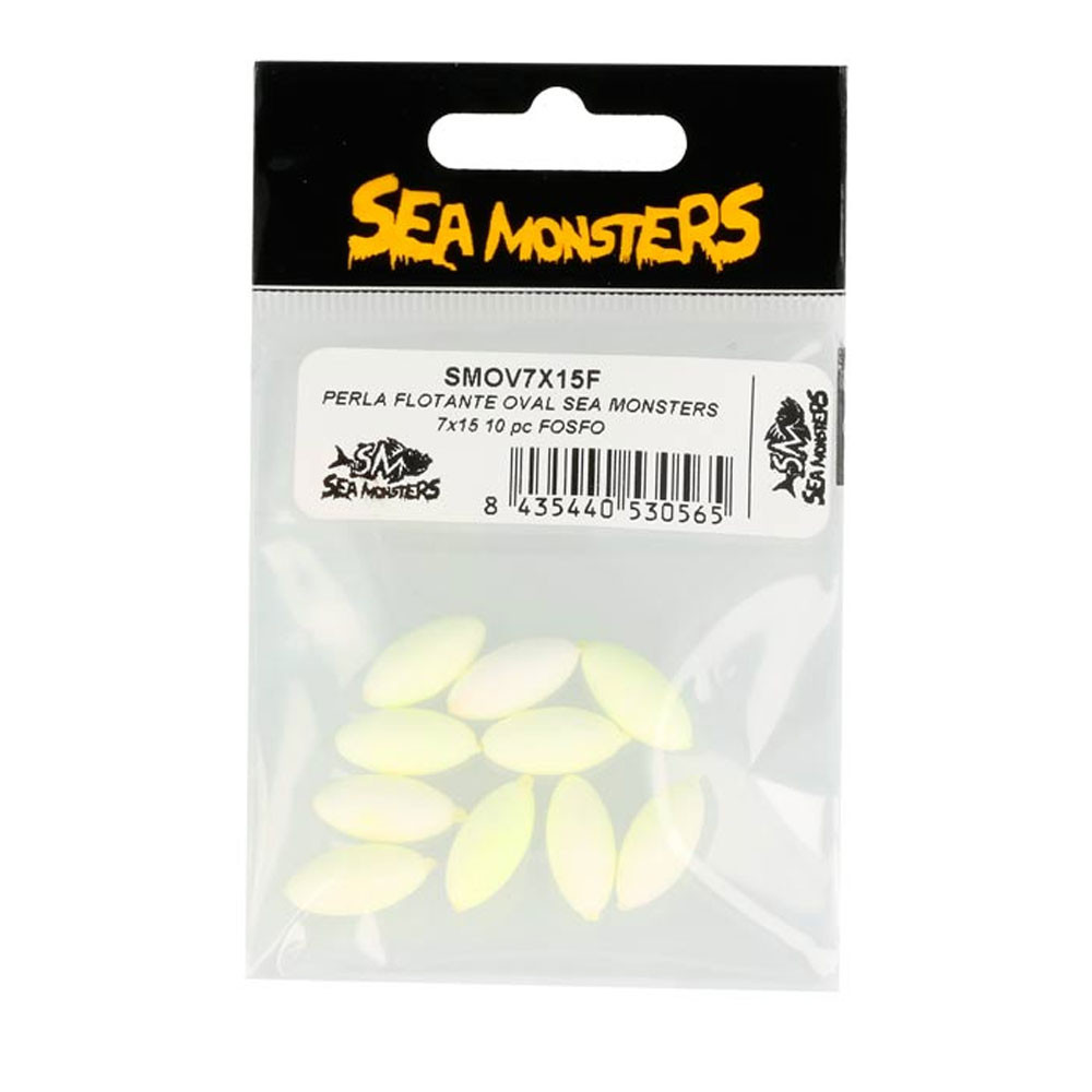 PERLA FLOTANTE OVAL SEA MONSTERS 7x15 10 pc FOSFORITA