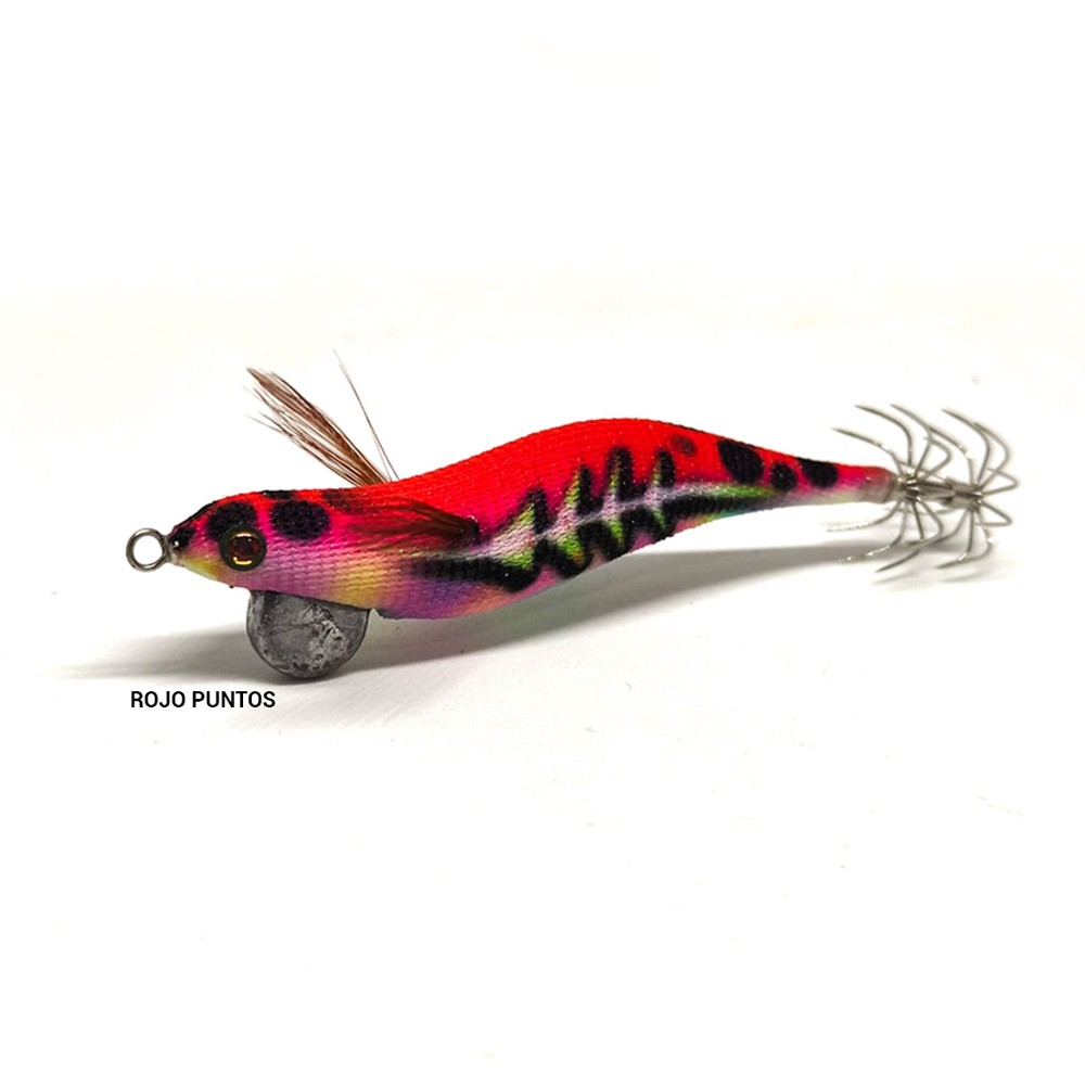 Señuelo tallado Sea Monsters Egi-as Bones 3.0 rojo puntos